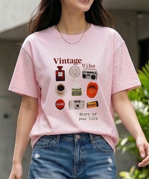 September SEOUL(セプテンバーソウル)の「ヴィンテージモチーフ グラフィックプリントTシャツ(Tシャツ/カットソー・レディース・ホワイト/ピンク・FREE)」の2枚目の写真