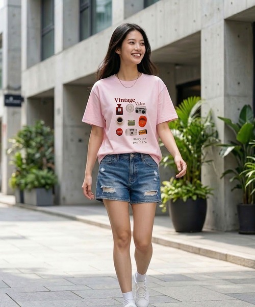 September SEOUL(セプテンバーソウル)の「ヴィンテージモチーフ グラフィックプリントTシャツ(Tシャツ/カットソー・レディース・ホワイト/ピンク・FREE)」の7枚目の写真