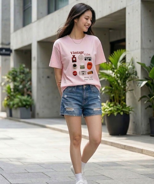 September SEOUL(セプテンバーソウル)の「ヴィンテージモチーフ グラフィックプリントTシャツ(Tシャツ/カットソー・レディース・ホワイト/ピンク・FREE)」の8枚目の写真
