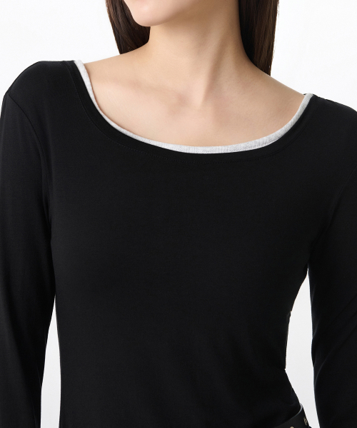 MUSINSA STANDARD WOMAN（ムシンサスタンダードウーマン）の「ウィメンズテンセルスリムフレア長袖Tシャツ[ブラック]（Tシャツ/カットソー・レディース・その他・SMALL/MEDIUM/X-SMALL/LARGE）」の3枚目の写真