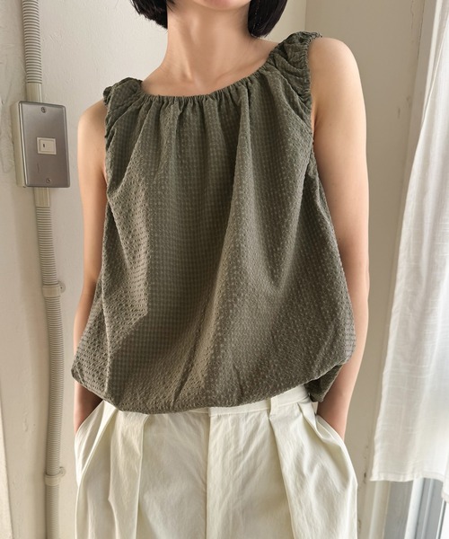 select MOCA by son（セレクトモカバイソン）の「サッカーチェックバルーンタンクトップ【by SON】（タンクトップ・レディース・ブラウン/グレイッシュベージュ・FREE）」の2枚目の写真