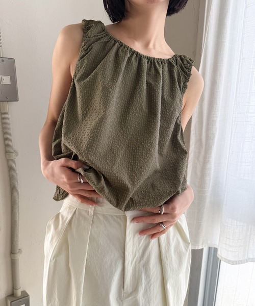 select MOCA by son（セレクトモカバイソン）の「サッカーチェックバルーンタンクトップ【by SON】（タンクトップ・レディース・ブラウン/グレイッシュベージュ・FREE）」の6枚目の写真