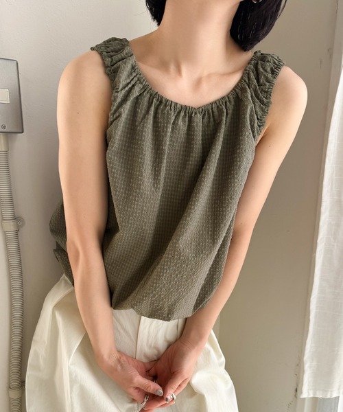 select MOCA by son（セレクトモカバイソン）の「サッカーチェックバルーンタンクトップ【by SON】（タンクトップ・レディース・ブラウン/グレイッシュベージュ・FREE）」の7枚目の写真