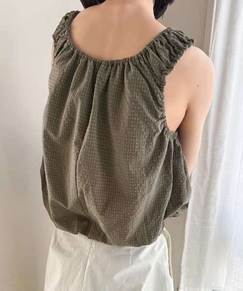 select MOCA by son（セレクトモカバイソン）の「サッカーチェックバルーンタンクトップ【by SON】（タンクトップ・レディース・ブラウン/グレイッシュベージュ・FREE）」の11枚目の写真