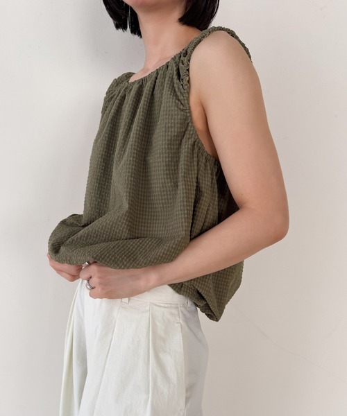 select MOCA by son（セレクトモカバイソン）の「サッカーチェックバルーンタンクトップ【by SON】（タンクトップ・レディース・ブラウン/グレイッシュベージュ・FREE）」の10枚目の写真