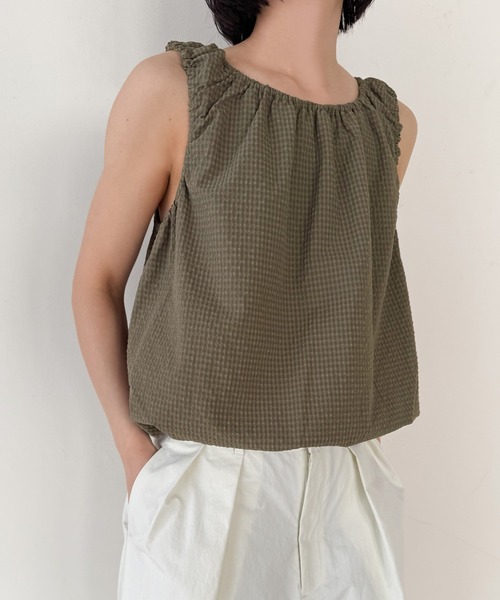 select MOCA by son（セレクトモカバイソン）の「サッカーチェックバルーンタンクトップ【by SON】（タンクトップ・レディース・ブラウン/グレイッシュベージュ・FREE）」の12枚目の写真