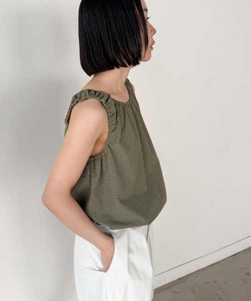 select MOCA by son（セレクトモカバイソン）の「サッカーチェックバルーンタンクトップ【by SON】（タンクトップ・レディース・ブラウン/グレイッシュベージュ・FREE）」の15枚目の写真