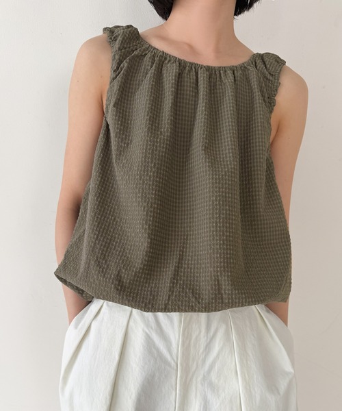 select MOCA by son（セレクトモカバイソン）の「サッカーチェックバルーンタンクトップ【by SON】（タンクトップ・レディース・ブラウン/グレイッシュベージュ・FREE）」の8枚目の写真