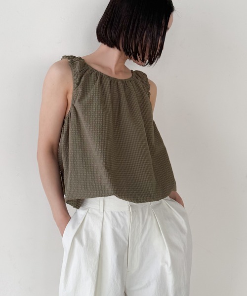 select MOCA by son（セレクトモカバイソン）の「サッカーチェックバルーンタンクトップ【by SON】（タンクトップ・レディース・ブラウン/グレイッシュベージュ・FREE）」の16枚目の写真