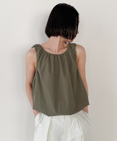 select MOCA by son（セレクトモカバイソン）の「サッカーチェックバルーンタンクトップ【by SON】（タンクトップ・レディース・ブラウン/グレイッシュベージュ・FREE）」の19枚目の写真