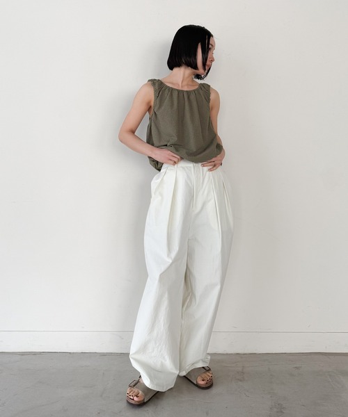 select MOCA by son（セレクトモカバイソン）の「サッカーチェックバルーンタンクトップ【by SON】（タンクトップ・レディース・ブラウン/グレイッシュベージュ・FREE）」の4枚目の写真