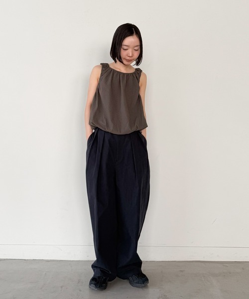 select MOCA by son（セレクトモカバイソン）の「サッカーチェックバルーンタンクトップ【by SON】（タンクトップ・レディース・ブラウン/グレイッシュベージュ・FREE）」の5枚目の写真