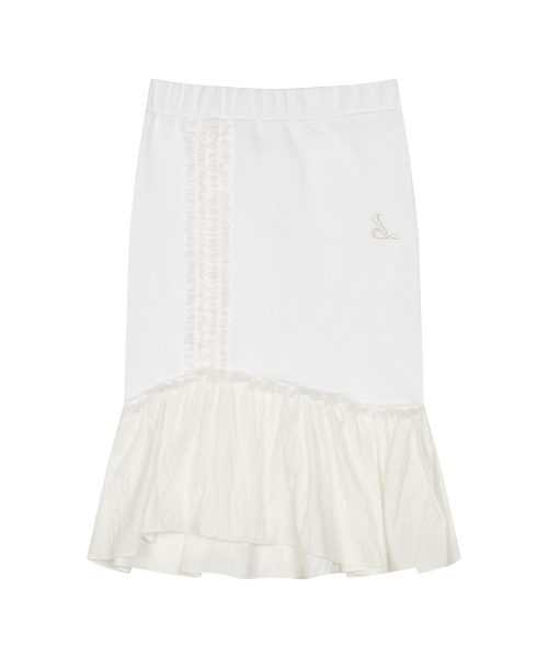 LUVISTRUE（ラヴイズトゥルー）の「CURVED L LACE MIDI SKIRT(WHITE)（スカート・レディース・その他・FREE）」の2枚目の写真