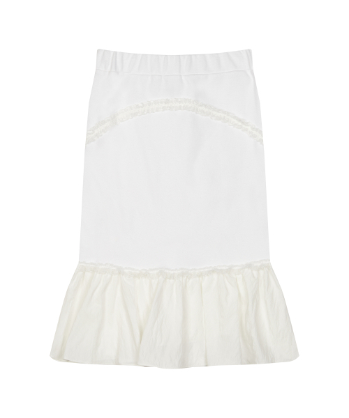 LUVISTRUE（ラヴイズトゥルー）の「CURVED L LACE MIDI SKIRT(WHITE)（スカート・レディース・その他・FREE）」の3枚目の写真