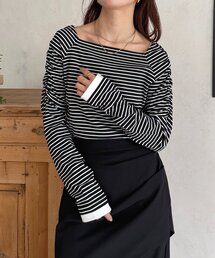 Thevon | スクエアネックパフスリーブリブプルオーバー(Tシャツ/カットソー)