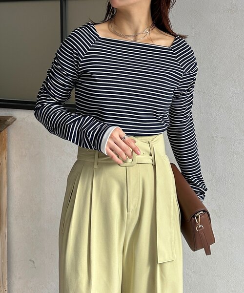 Thevon（ゼボン）の「スクエアネックパフスリーブリブプルオーバー（Tシャツ/カットソー・レディース・ブラック/オフホワイト/ネイビー/レッド・FREE）」の11枚目の写真