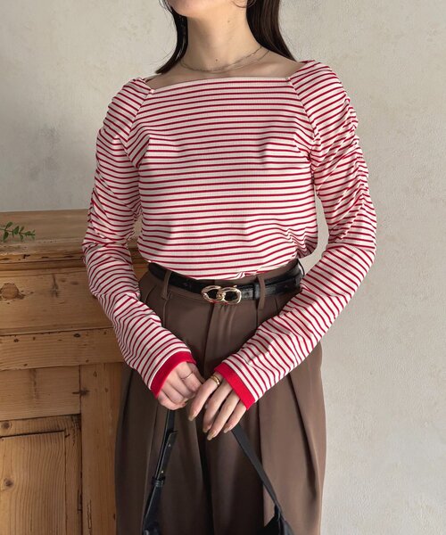 Thevon（ゼボン）の「スクエアネックパフスリーブリブプルオーバー（Tシャツ/カットソー・レディース・ブラック/オフホワイト/ネイビー/レッド・FREE）」の16枚目の写真