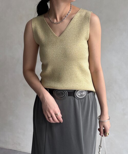 DouDou（ドゥドゥ）の「前後2WAYラメニットタンク（タンクトップ・レディース・ベージュ/ホワイト/ブラック/グレー/レモンイエロー・FREE）」の5枚目の写真