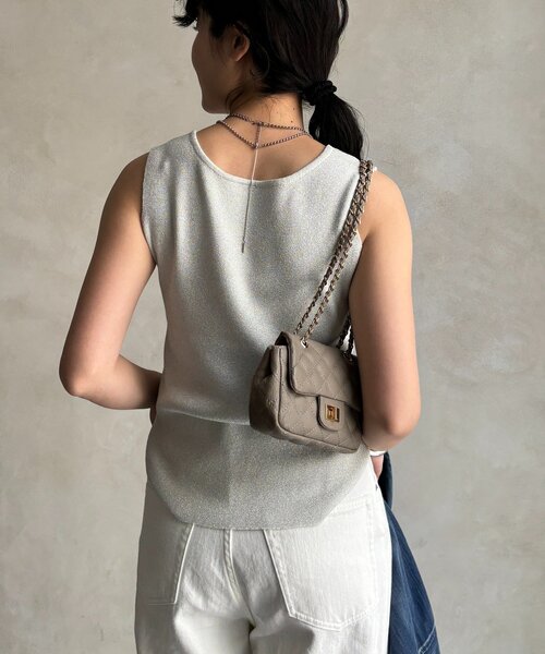 DouDou（ドゥドゥ）の「前後2WAYラメニットタンク（タンクトップ・レディース・ベージュ/ホワイト/ブラック/グレー/レモンイエロー・FREE）」の6枚目の写真