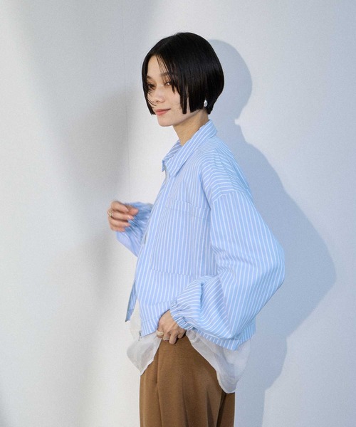 Mac-House（マックハウス）の「milli de l'air スイングトップシャツ（シャツ/ブラウス・レディース・ブラウン/ブルー・M）」の10枚目の写真