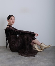 袖あり&ミモレ丈 同窓会 成人式 スパンコールベロア タイト レイヤード チョーカー お呼ばれ 結婚式 二次会 フォーマル オケージョンドレス パーティー ドレス