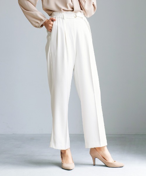 White Collection（ホワイトコレクション）の「【 サッシュベルト付 】センタープレス・タックワイドストレートパンツ（その他パンツ・レディース・ホワイト/ベージュ/ミント/ピンク/ブラック・S/L/M）」の2枚目の写真