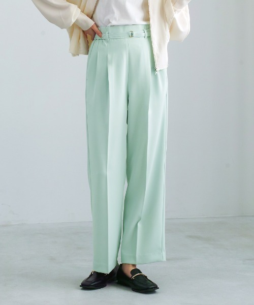 White Collection（ホワイトコレクション）の「【 サッシュベルト付 】センタープレス・タックワイドストレートパンツ（その他パンツ・レディース・ホワイト/ベージュ/ミント/ピンク/ブラック・S/L/M）」の5枚目の写真