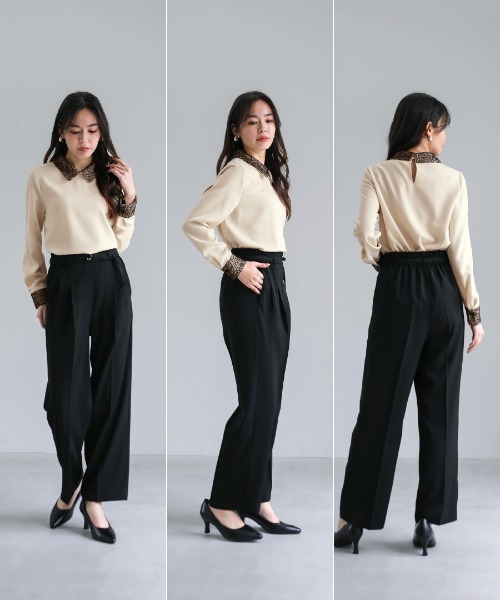 White Collection（ホワイトコレクション）の「【 サッシュベルト付 】センタープレス・タックワイドストレートパンツ（その他パンツ・レディース・ホワイト/ベージュ/ミント/ピンク/ブラック・S/L/M）」の6枚目の写真