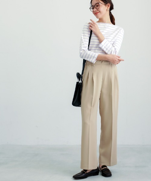 White Collection（ホワイトコレクション）の「【 サッシュベルト付 】センタープレス・タックワイドストレートパンツ（その他パンツ・レディース・ホワイト/ベージュ/ミント/ピンク/ブラック・S/L/M）」の16枚目の写真