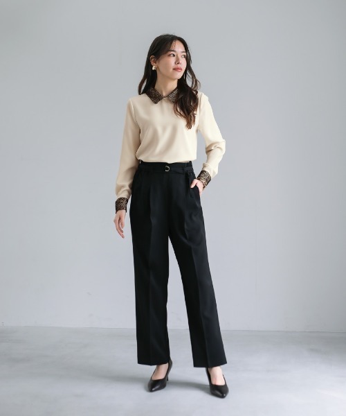 White Collection（ホワイトコレクション）の「【 サッシュベルト付 】センタープレス・タックワイドストレートパンツ（その他パンツ・レディース・ホワイト/ベージュ/ミント/ピンク/ブラック・S/L/M）」の17枚目の写真