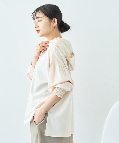 mil(ミル)の「スキッパー フーディー シャツ【586134】(シャツ/ブラウス・レディース・アイボリー/ブラック/ベージュ・XS/S)」の7枚目の写真