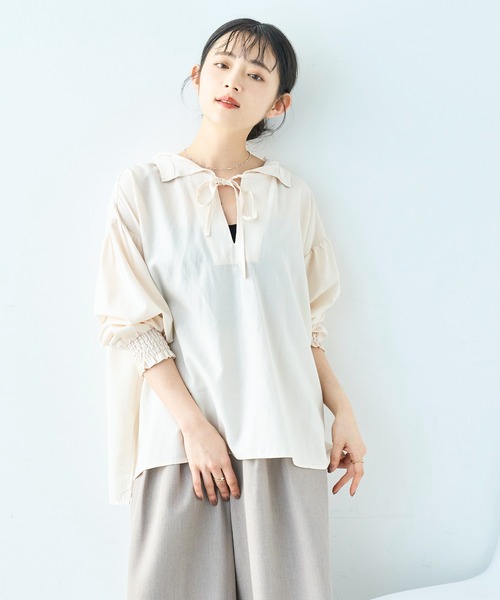mil(ミル)の「スキッパー フーディー シャツ【586134】(シャツ/ブラウス・レディース・アイボリー/ブラック/ベージュ・XS/S)」の13枚目の写真