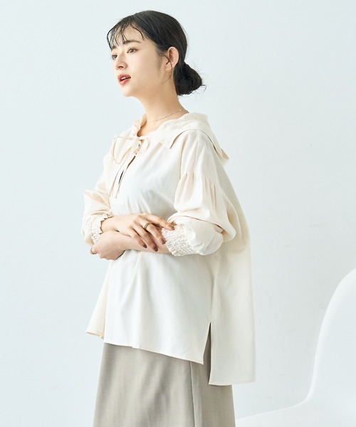 mil(ミル)の「スキッパー フーディー シャツ【586134】(シャツ/ブラウス・レディース・アイボリー/ブラック/ベージュ・XS/S)」の4枚目の写真