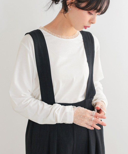 itto...(イット)の「袖ドットチュールカットソー(Tシャツ/カットソー・レディース・ブラック/オフホワイト・M)」の9枚目の写真