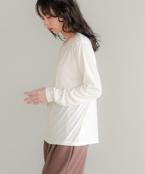 itto...(イット)の「袖ドットチュールカットソー(Tシャツ/カットソー・レディース・ブラック/オフホワイト・M)」の8枚目の写真
