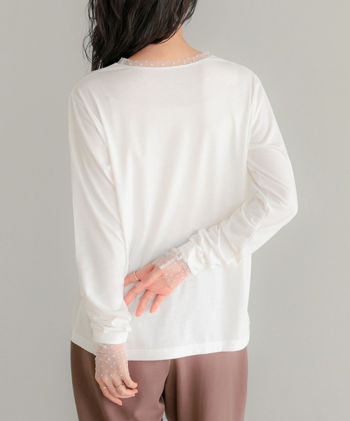 itto...(イット)の「袖ドットチュールカットソー(Tシャツ/カットソー・レディース・ブラック/オフホワイト・M)」の6枚目の写真