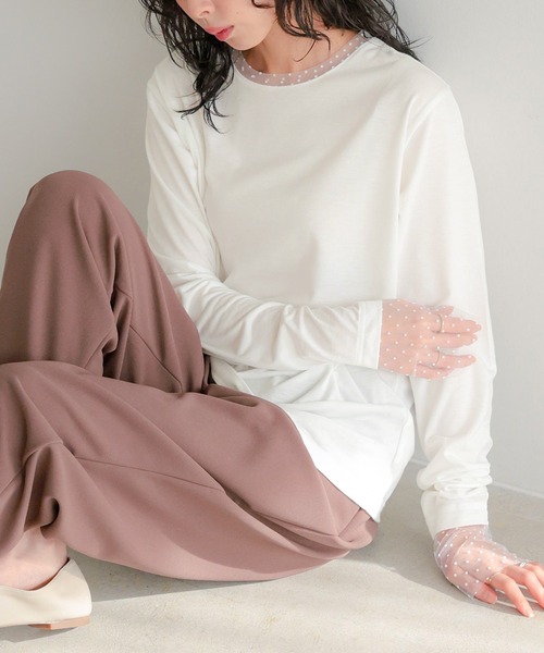 itto...(イット)の「袖ドットチュールカットソー(Tシャツ/カットソー・レディース・ブラック/オフホワイト・M)」の4枚目の写真
