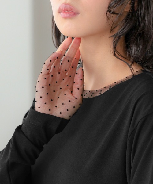 itto...(イット)の「袖ドットチュールカットソー(Tシャツ/カットソー・レディース・ブラック/オフホワイト・M)」の21枚目の写真