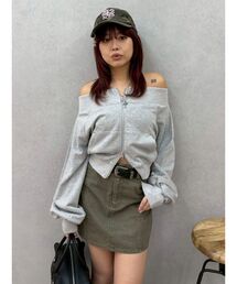 EVRIS | フロントジップオフショルスウェットトップス【セットアップ着用可能】(スウェット)