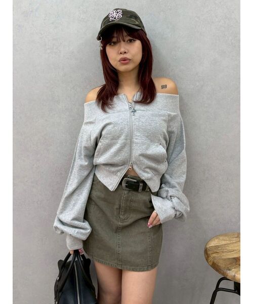 EVRIS(エヴリス)の「フロントジップオフショルスウェットトップス【セットアップ着用可能】(スウェット・レディース・グレー/その他1/ブラック・FREE)」の14枚目の写真