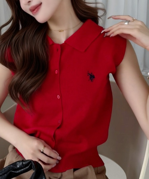 U.S. POLO ASSN.(ユーエスポロアッスン)の「【Ada.別注 U.S. POLO ASSN】襟付き ノースリーブ ニット ◎(ニット/セーター・レディース・オフホワイト/チャコール/レッド・FREE)」の11枚目の写真