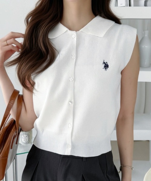 U.S. POLO ASSN.(ユーエスポロアッスン)の「【Ada.別注 U.S. POLO ASSN】襟付き ノースリーブ ニット ◎(ニット/セーター・レディース・オフホワイト/チャコール/レッド・FREE)」の5枚目の写真