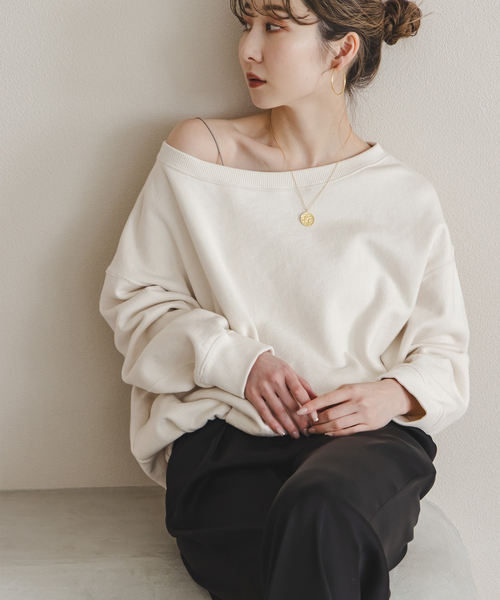 Noble（ノーブル）の「《追加・セットアップ対応》スビンコットンスウェットトップス（スウェット・レディース・ブラック/アイボリー・FREE）」の2枚目の写真