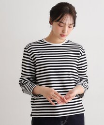 【日本製/ワンマイルウエア】コットン ボーダー裏毛長袖Tシャツ