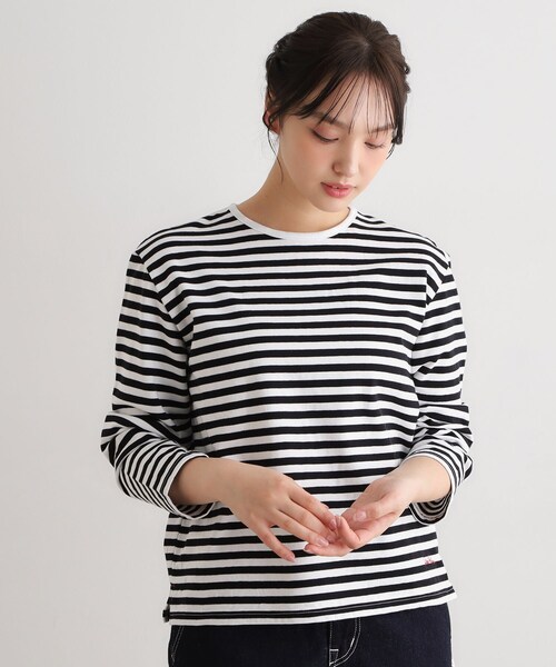 LAURA ASHLEY(ローラアシュレイ)の「【日本製/ワンマイルウエア】コットン ボーダー裏毛長袖Tシャツ(Tシャツ/カットソー・レディース・ブラック系2/ブルー系2・38)」の1枚目の写真