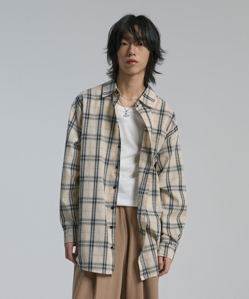 TEN PAST SEVEN(テン ファスト セブン)の「ライトチェックオーバーシャツ (2カラー)(シャツ/ブラウス・メンズ・ピンク/ベージュ・SMALL/MEDIUM/LARGE)」の5枚目の写真