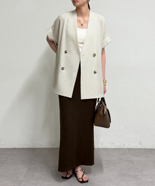 LOUNGEDRESS（ラウンジドレス）の「スラブWジャケット（ベスト・レディース・ライトベージュ・FREE）」の2枚目の写真