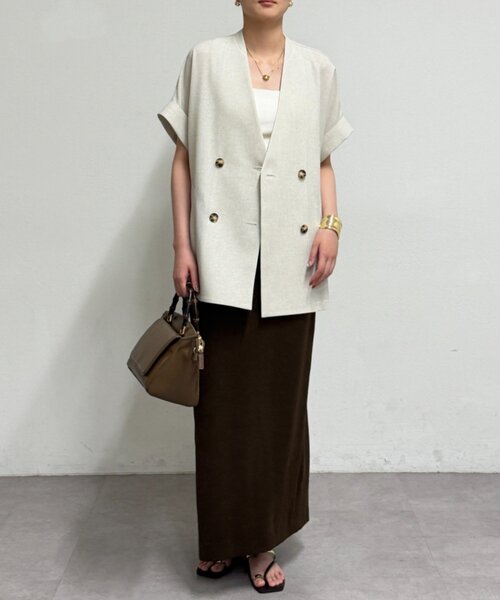 LOUNGEDRESS（ラウンジドレス）の「スラブWジャケット（ベスト・レディース・ライトベージュ・FREE）」の3枚目の写真