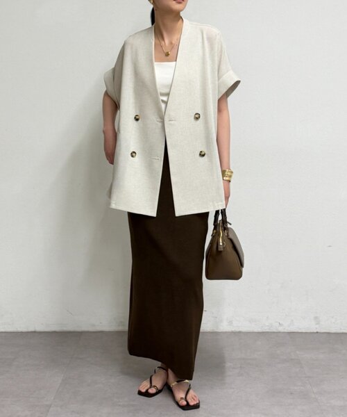 LOUNGEDRESS（ラウンジドレス）の「スラブWジャケット（ベスト・レディース・ライトベージュ・FREE）」の4枚目の写真