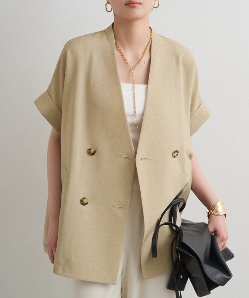 LOUNGEDRESS（ラウンジドレス）の「スラブWジャケット（ベスト・レディース・ライトベージュ・FREE）」の15枚目の写真